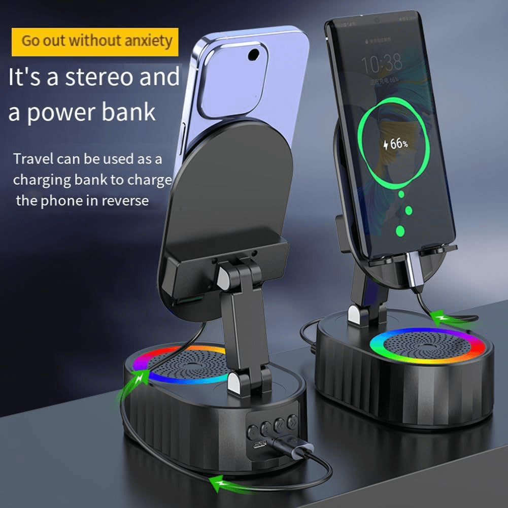 4-in-1 : support téléphone & tablette + power bank + haut-parleur Bluetooth + Lampe LED